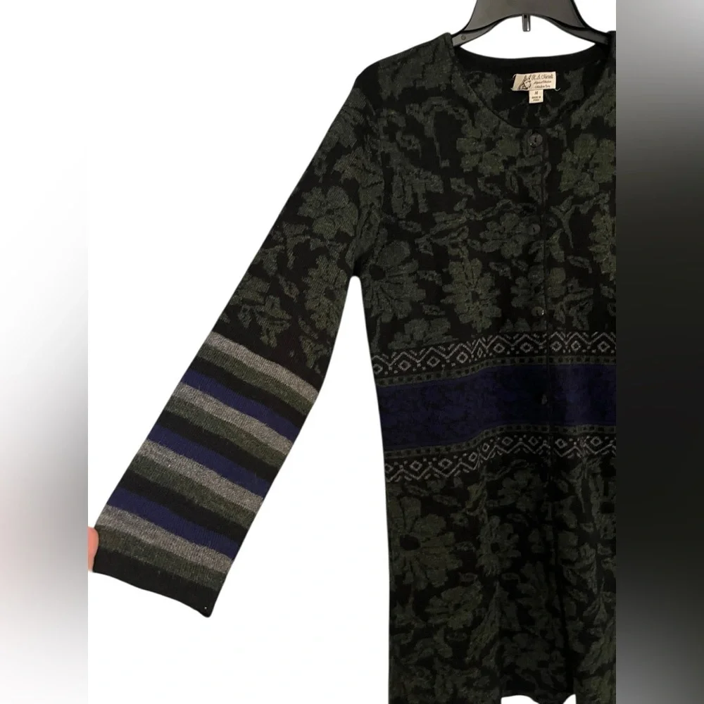 R. A. Martinelli Baby Alpaca Sweater Cardigan Green Black Blue Made in Peru